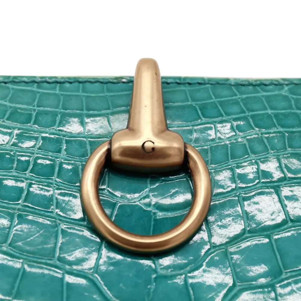 🔴 Gucci Horsebit Long Wallet - Turquoise Crocodile Leather - Picture 7 of 14